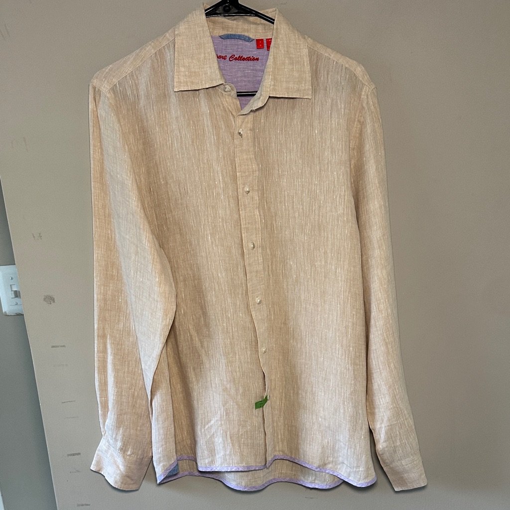 Report Collection Linen Light Tan Casual Button Down Shirt
